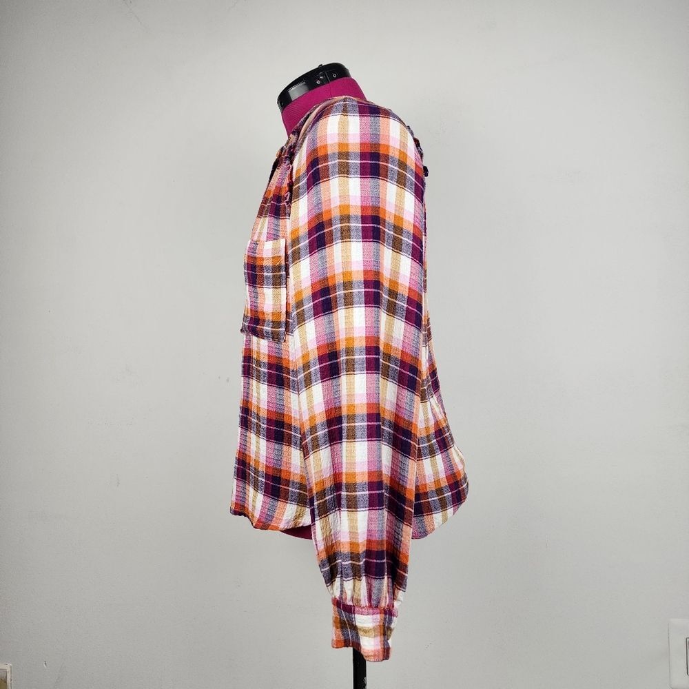 Anthropologie Pilcro Breezy Button Front Plaid Ruffle Blouse Top Shirt - Picture 5 of 16